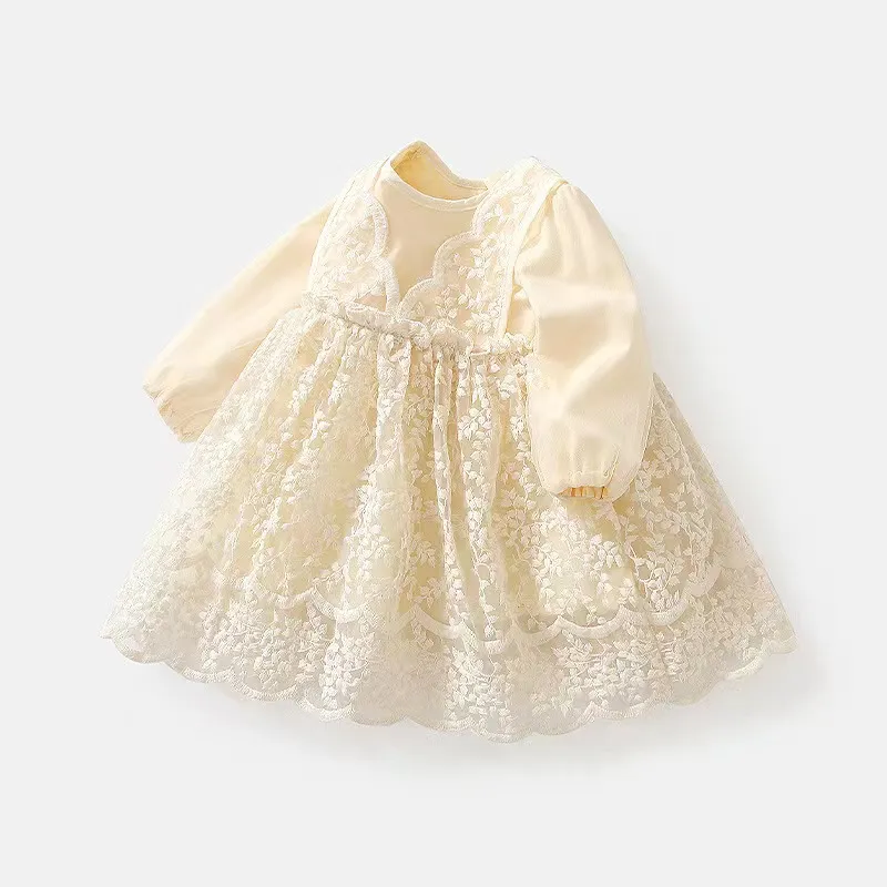 Hot Selling Girl's Long Sleeve Lace Embroidered Dress