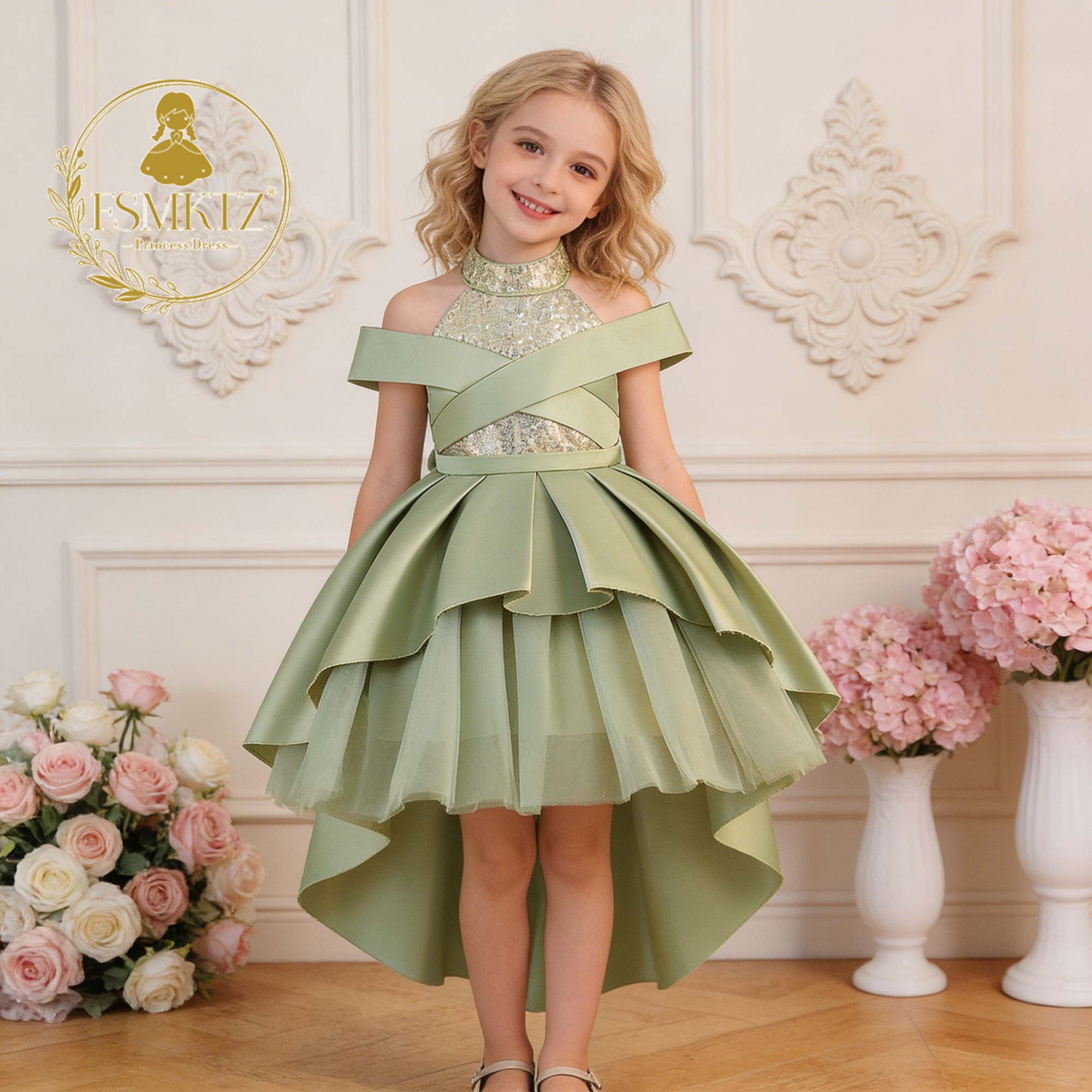 Elegant O-Neck Fancy Flower Girl Dresses for Baby Girls Trendy Kids Design with Customizable Floral Pattern for Party New T6132