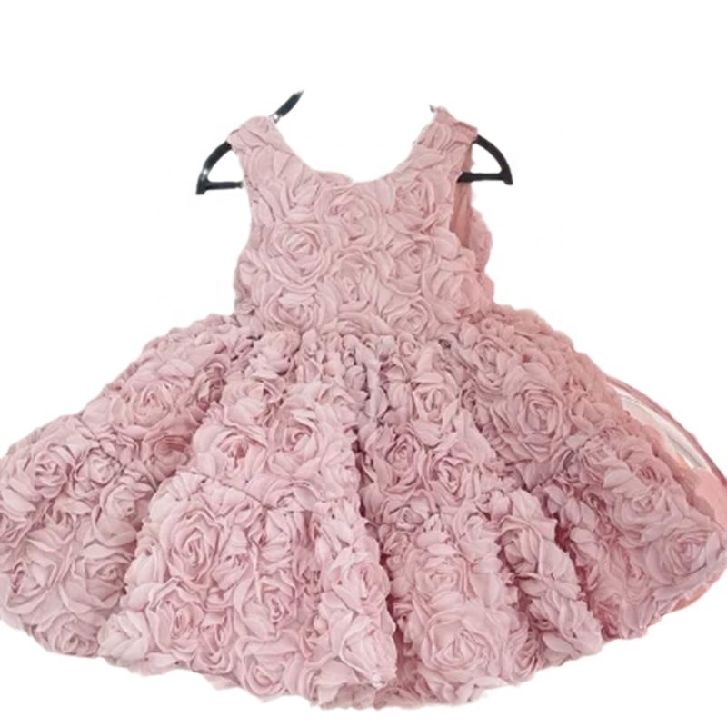 Girls Baby Korean Summer Formal Dress Flower Design Knee-Length Luxury Birthday Party Wear