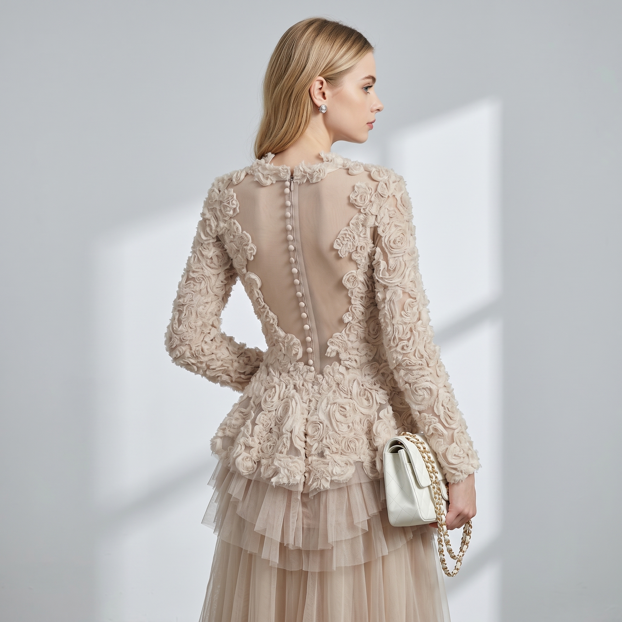 ODM Girls Ruffled Tulle Knee-Length Casual Long Sleeve Mesh Princess Gown Leisure Front Logo Multiple Sizes Customizable