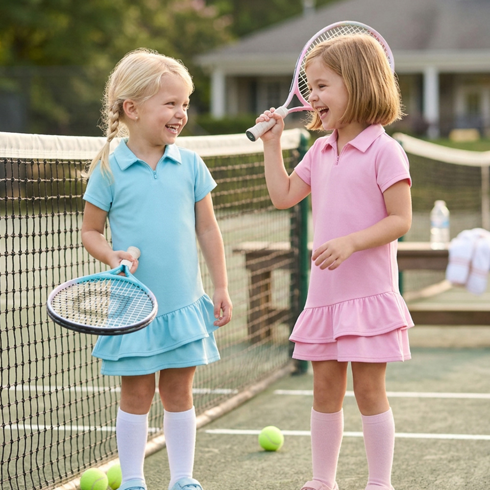 Tiaose Toddler Girls' Short Sleeve Polo Zip Dress Tiered Ruffle Hem Sundress Baby Girl Casual Play Dress