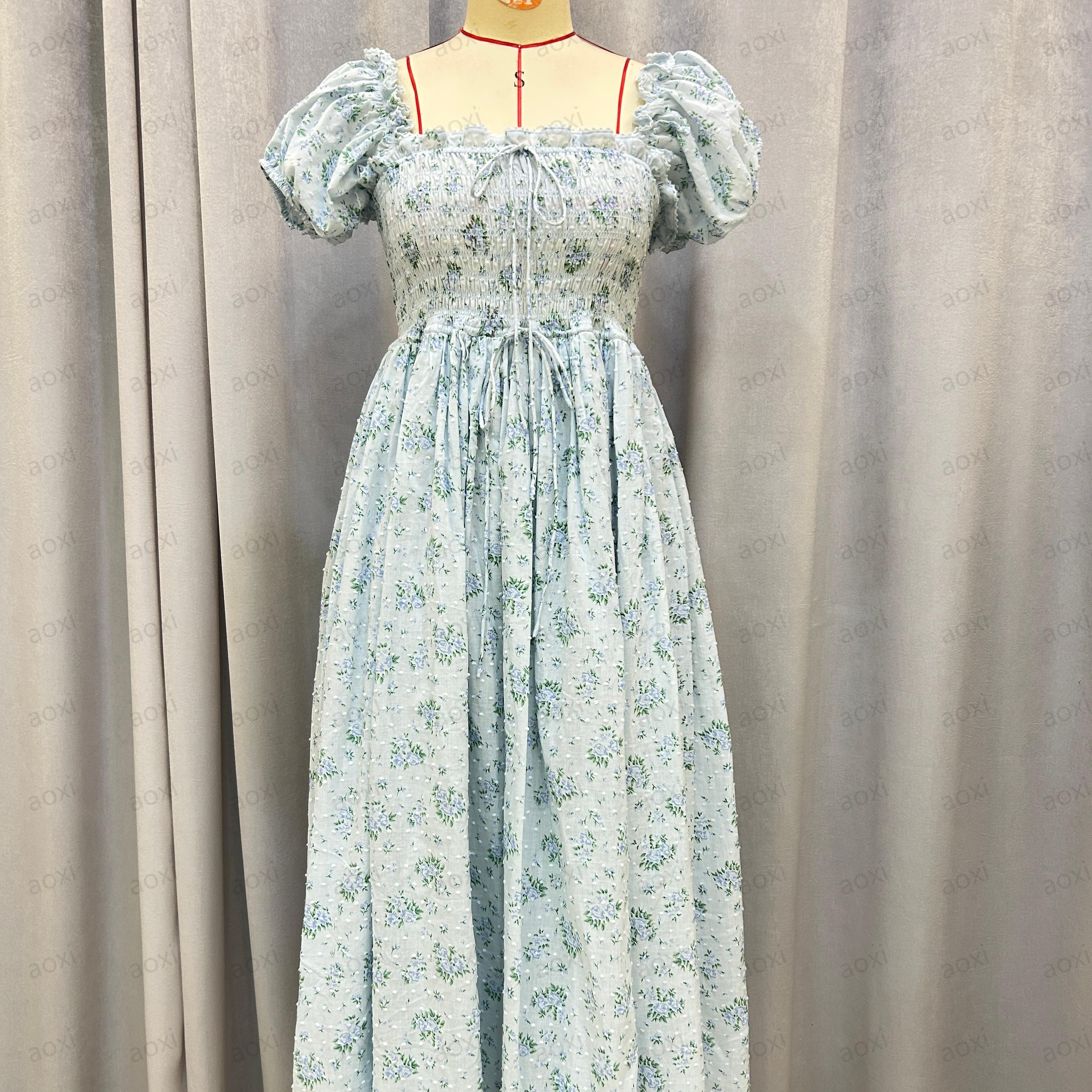 Premium Quality Custom Linen Cotton Blend Long Dress Summer Sundress Floral Printing Embroidered Dress for Ladies Girls Kids
