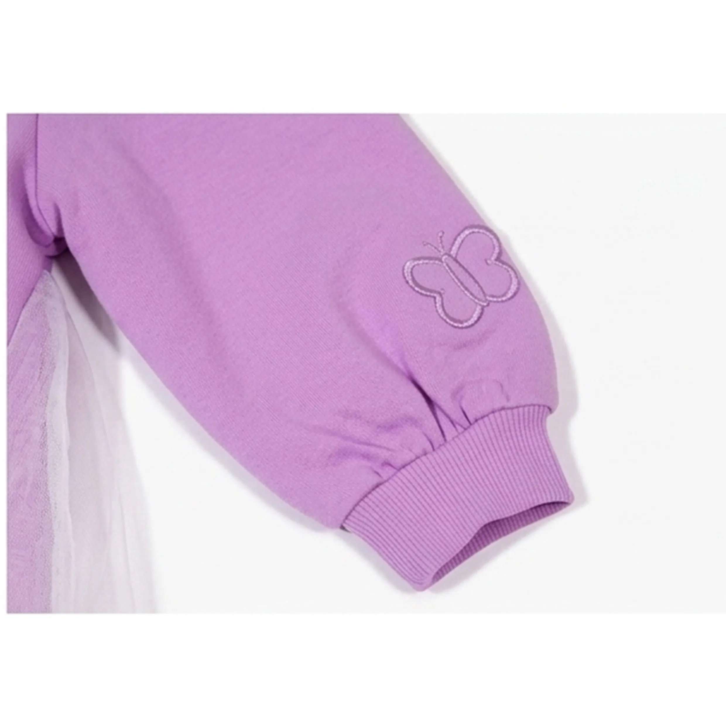 Girls Purple Long Sleeve Knit Dress with Butterfly Embroidery and Tulle