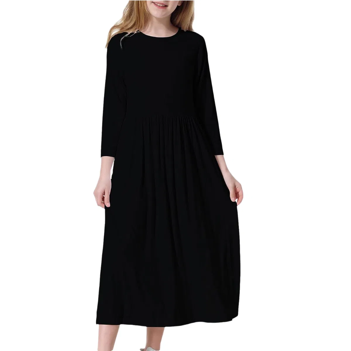 Girls Long Maxi Dress Kids Long Sleeve Swing Casual Dresses with Pockets
