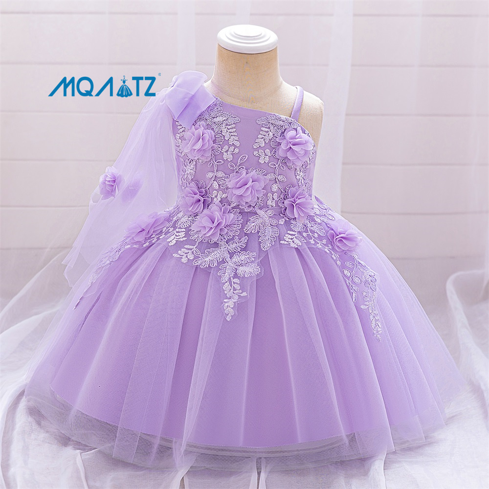 Girls Formal Baptism Dress Kids Party Dress Floral Embroidery Flowers Knee-Length 1-Year Baby Girl Wedding Dress
