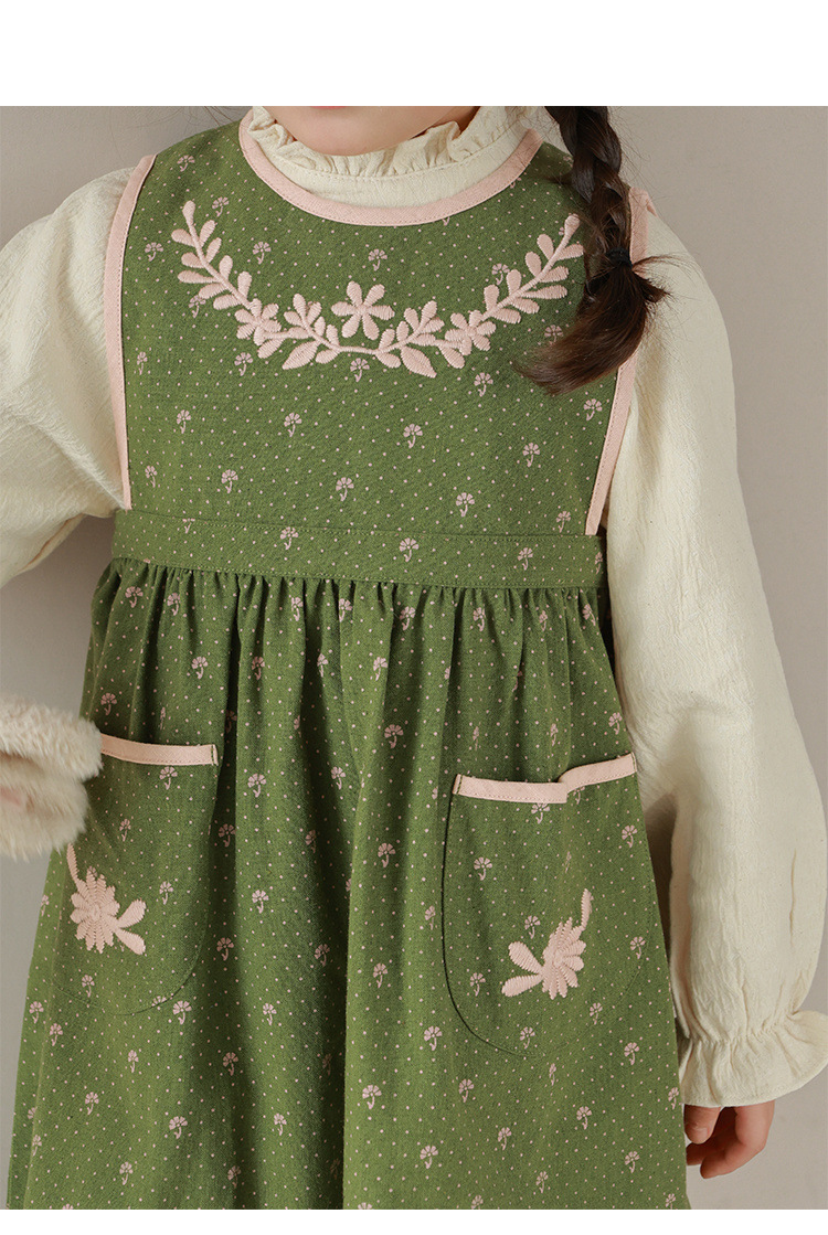 INS Vintage Baby Clothes Tutu Skirts Toddler Girls Party Dresses Linen Embroidery Floral Kids Clothing Princess Girl Lace Dress