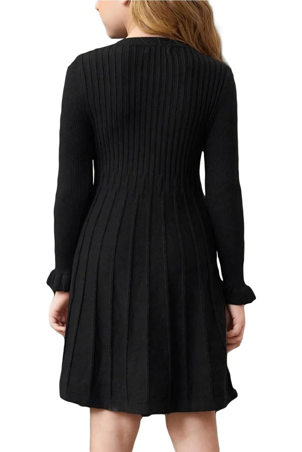 Girls Ribbed Knit Dress Long Sleeve Ruffle