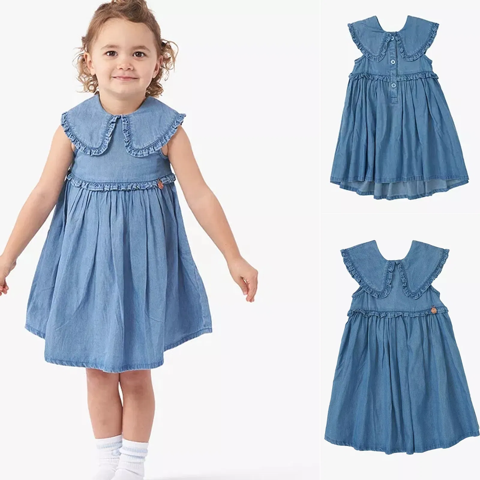 Manufacturer China Apparel Good Quality Children Girls Kids Summer Clothes Blue Denim Baby Dresses