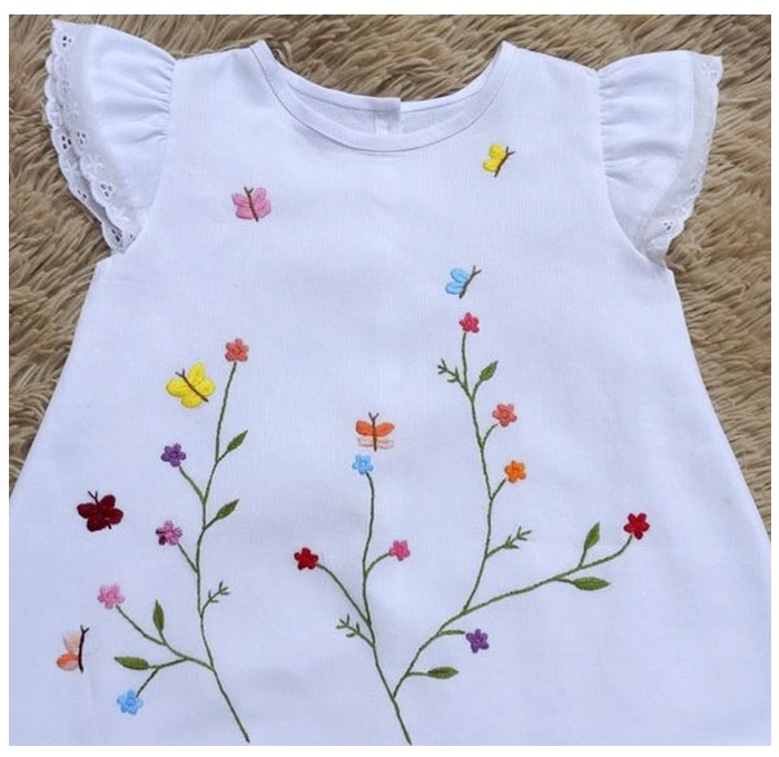 Custom Wholesale Cheap Embroidery Lovely Flower Design Dress High Quality White Cotton With Lace Dress for Girls