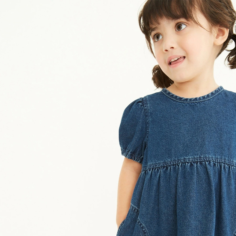 Summer Children Clothes Basic Style Short Sleeve Kid Girl Bebe Princess Denim Dress