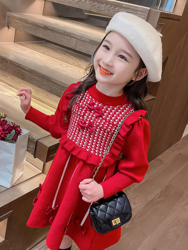 Nnr Kids Lace Dress Long-Sleeve Mandarin Collar Dress for Girl