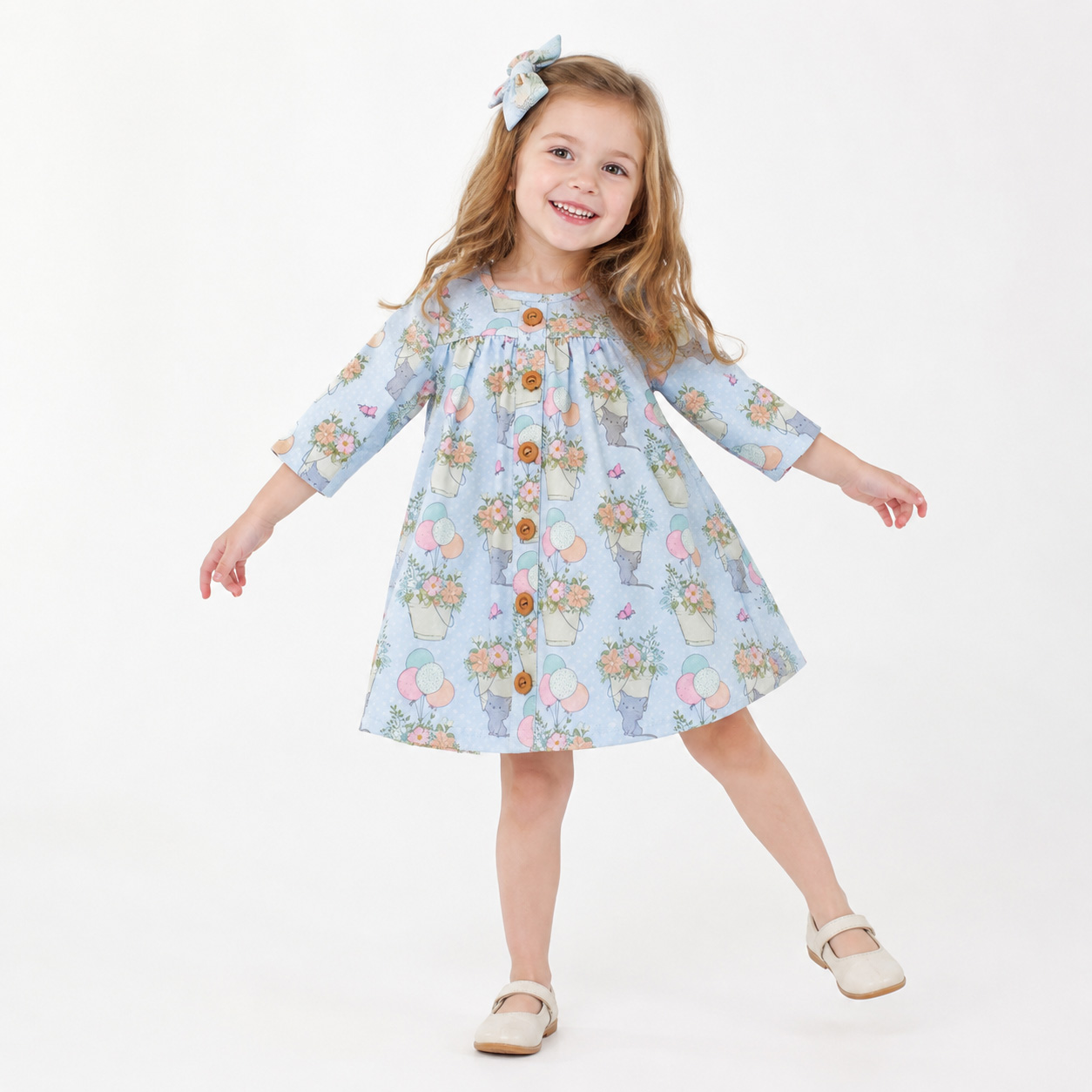 Spring Summer New Trendy Soft Cotton Toddler Girl Dress Long Sleeve Floral Print Casual for Kids Daily Play Outdoor Wear