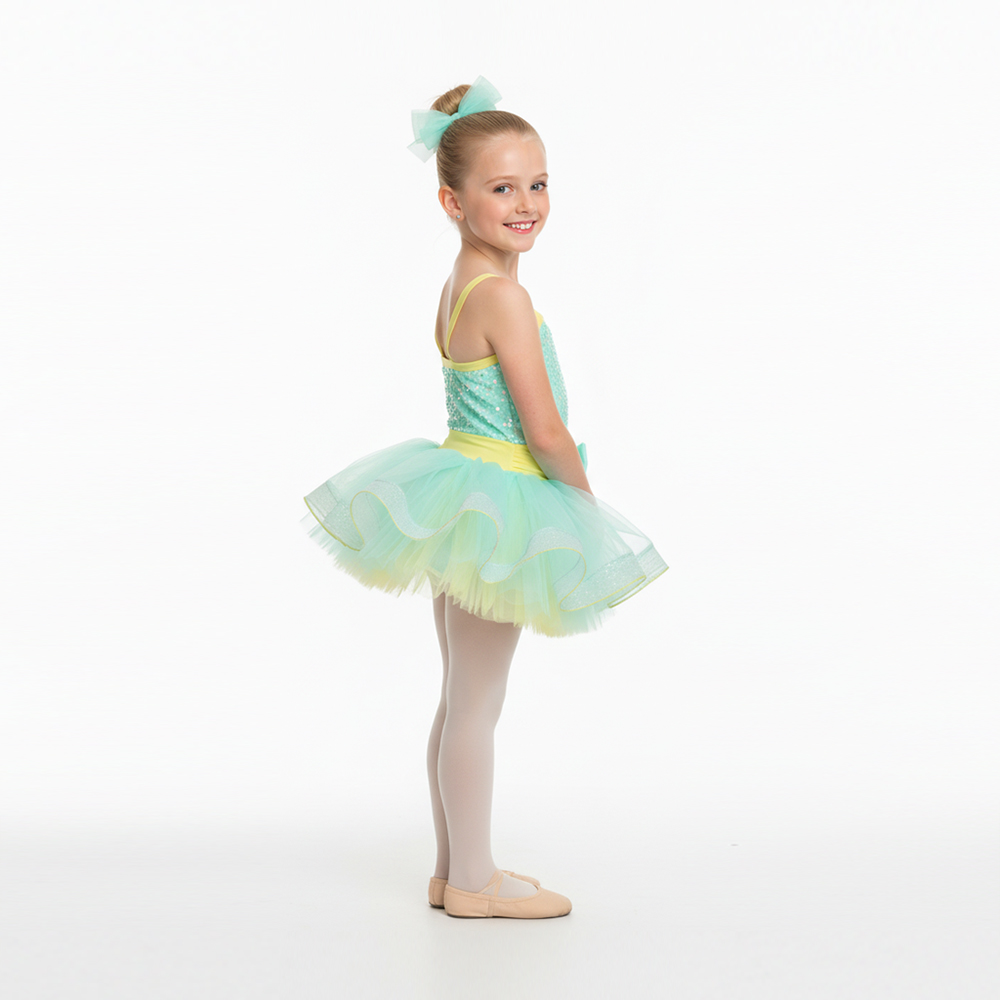 Girls Kids Dance Recital Costume Mint Green Sequin Ballet Tutu Dress Layered Tulle Stage Performance