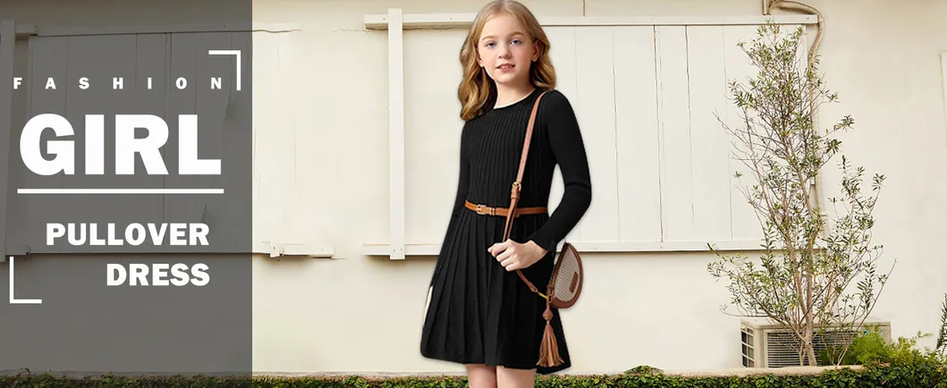 Girls Ribbed Knit Dress Long Sleeve Ruffle