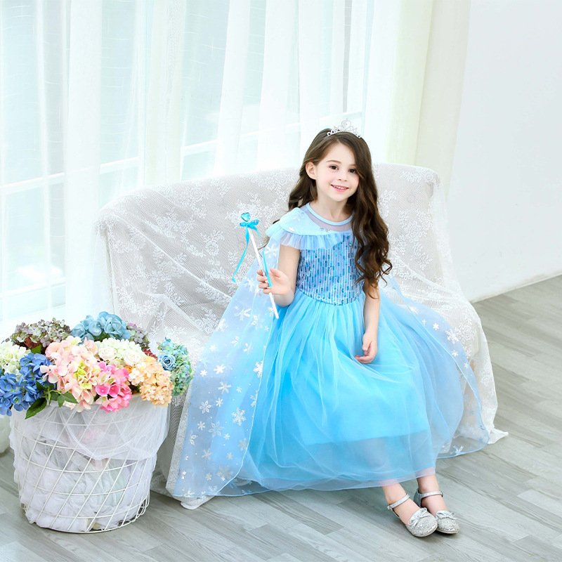 Elsa Princess Dress Puffy Gauze Fairy Cotton Blend Short Sleeve for 3-8 Years Old