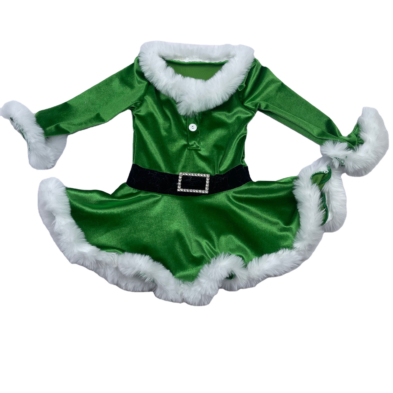 Qingli Custom High Quality Velvet Dress for Baby Girls Long Sleeve Red Christmas Solid Print ODM Factory for Children