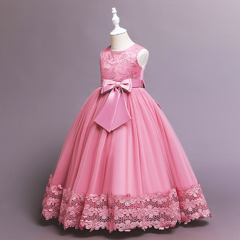 Hot Sale Latest Kids Birthday Gift Party Pageant Sweet Clothes Toddler Baby Girl Sleeveless Embroidered Lace Formal Night Dress