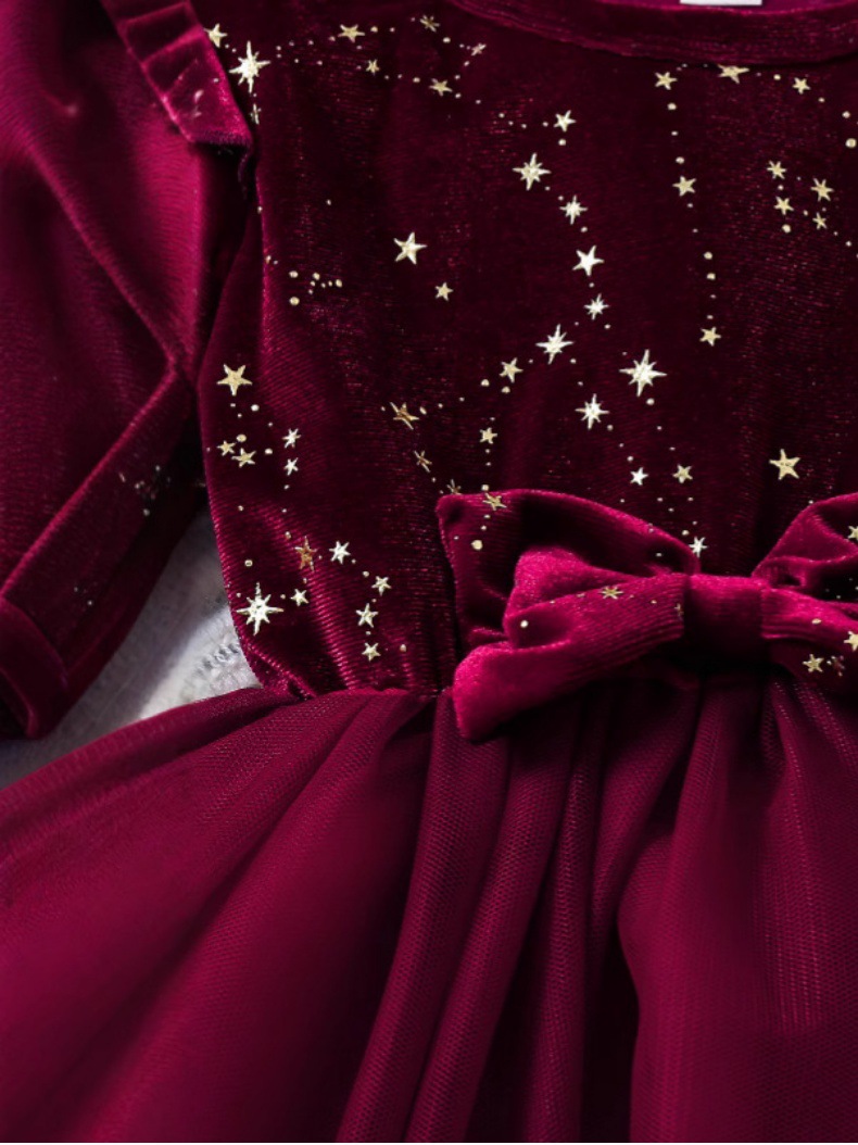 2025 Newest Baby Girl Long Sleeve Velvet Christmas Sweet Princess Dress