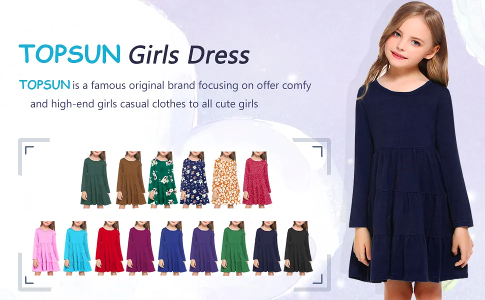Girls Tiered Pleated Swing Cotton Casual Dress