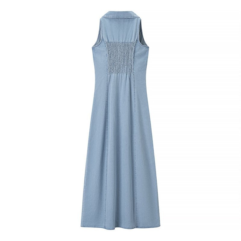 New Women's Casual Fashionable Sexy Hot Girl Button Sleeveless Denim Dress