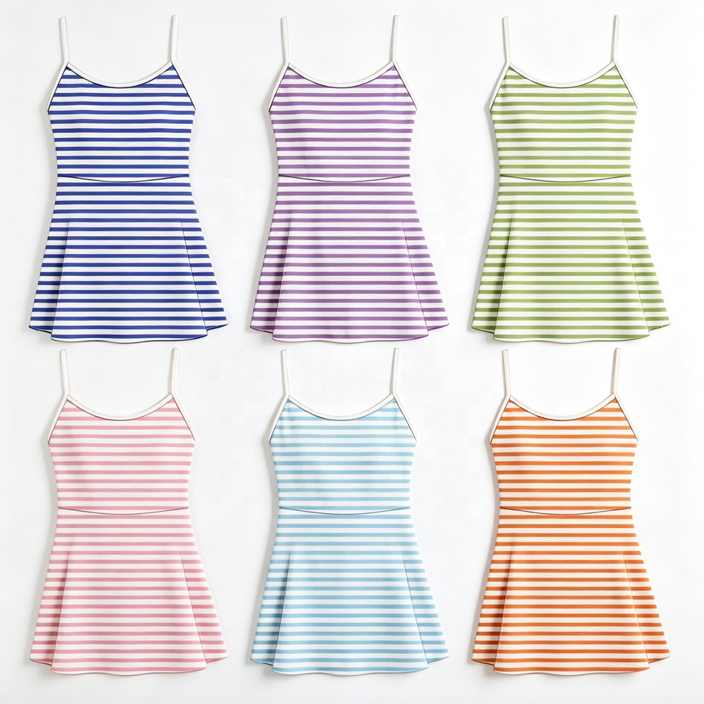 Girls Striped Cami Sundress Spaghetti Strap Skater Dress Soft Fabric Kids Summer Casual Daily Playwear Girl's Dress