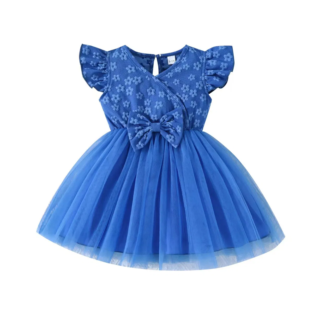 Wholesale OEM Toddler Girls Blue Tulle Ruffle Sleeve Floral Princess Party Dress