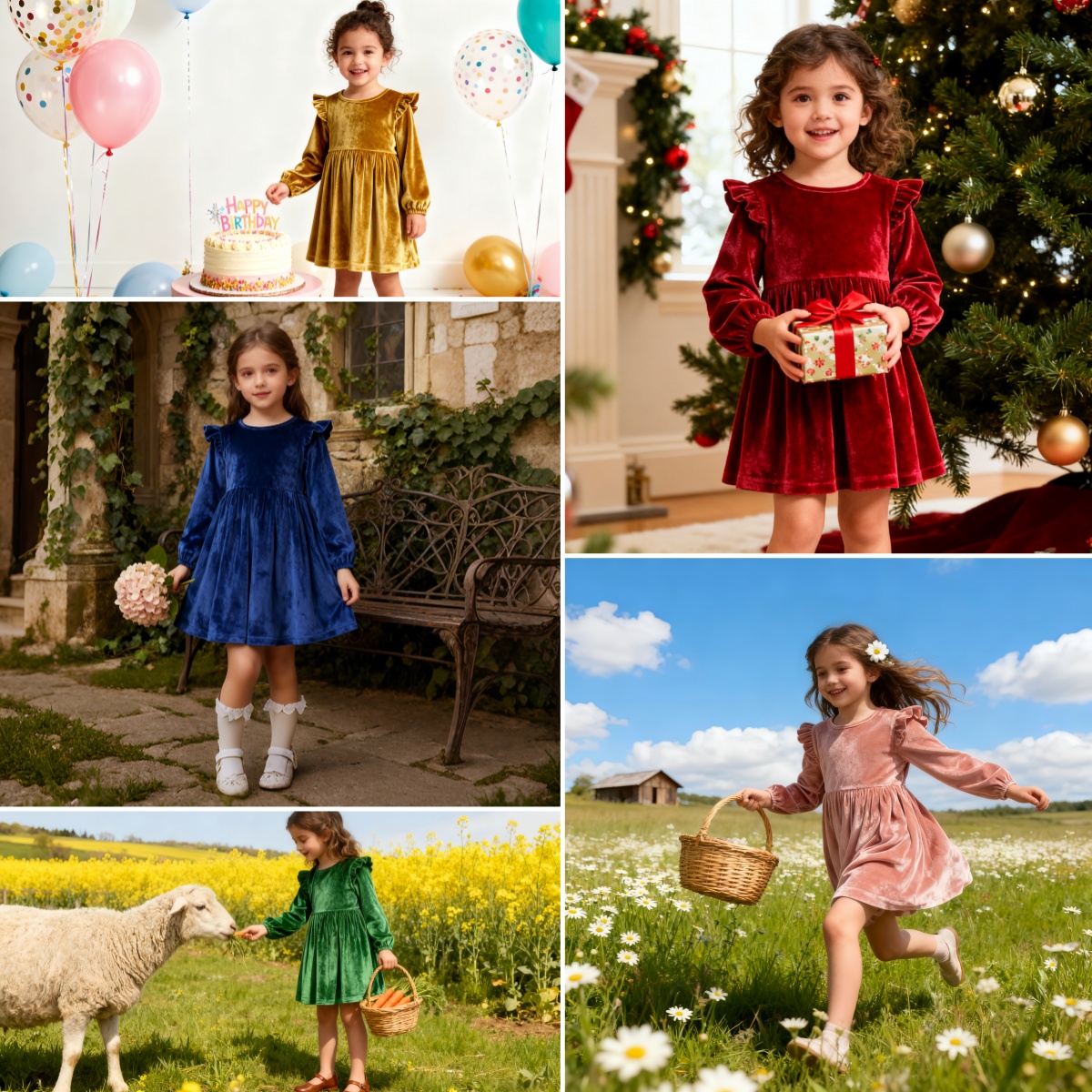 DC Wholesale Girls Clothes Velvet Toddler Party Dress 1-12Y Ruffle Sleeve Spring Indoor Christmas Birthday Kids Fashion Low MOQ