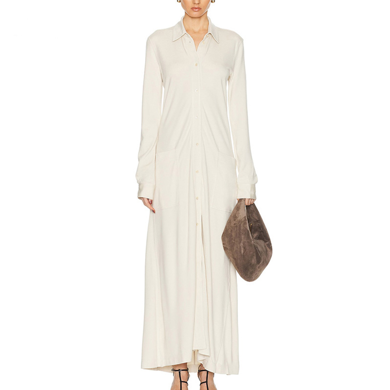 Custom Clothing Manufacturer Maxi Long Sleeve Cotton Linen Shirt Dresses Girls Elegant Casual Dress High Quality Dress for Women