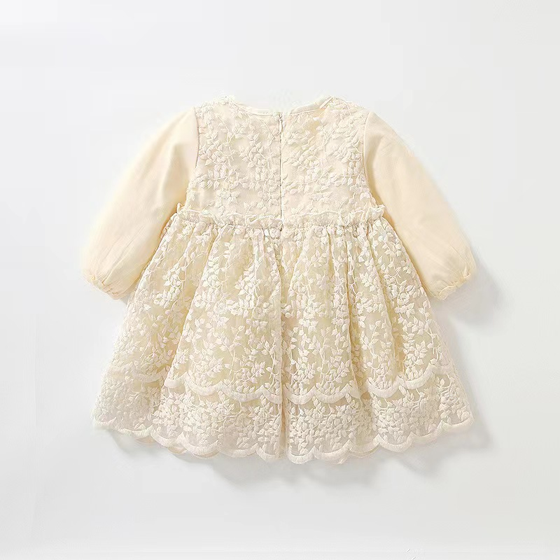 Hot Selling Girl's Long Sleeve Lace Embroidered Dress