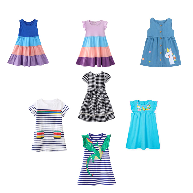 Customized Wholesale Toddler Little Girl Summer Dress Sleeveless Cotton Casual Flower Shirt Playwear Jumper Skirt Sundress