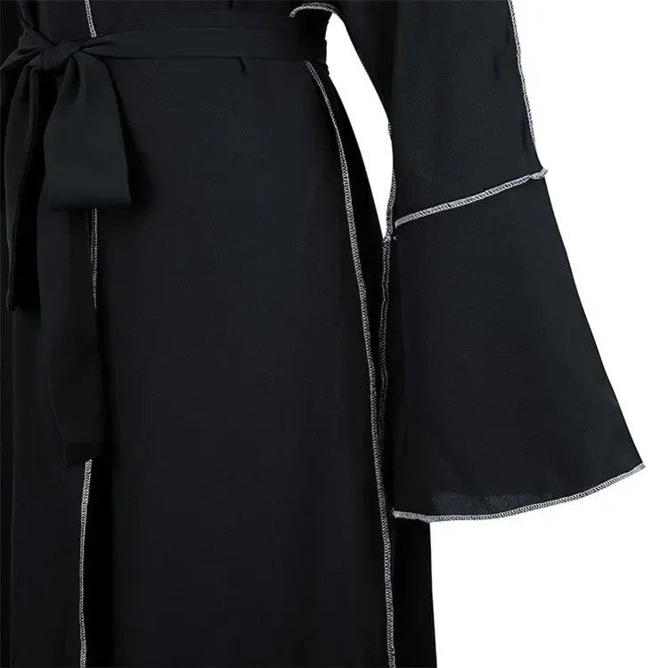 Latest Designs Casual Maxi Muslim Open Abaya Dress Islamic Girls Black Dresses