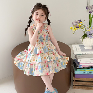 2025 New Girls' Floral Sleeveless Sundress - Summer Beach Vacation Dress, Cute Baby Toddler Casual Outfit