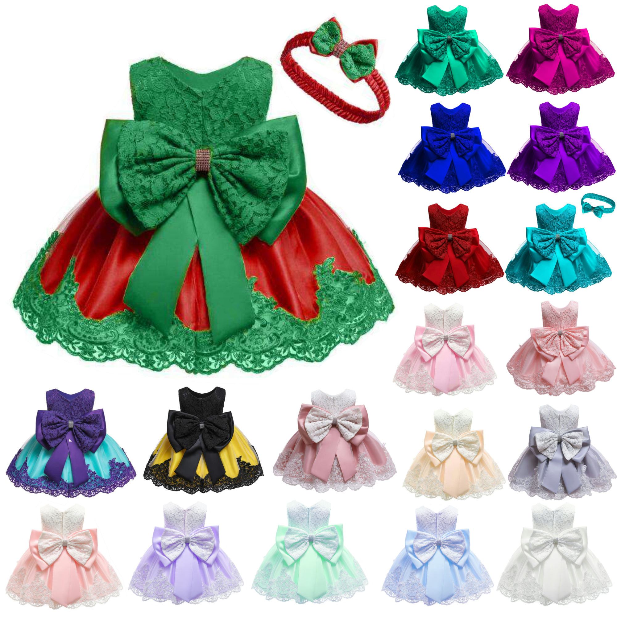 Infant Princess Dress Girls Flower Wedding Party Birthday Tutu Clothes Newborn Infant Bow Kids Dresses B-8348