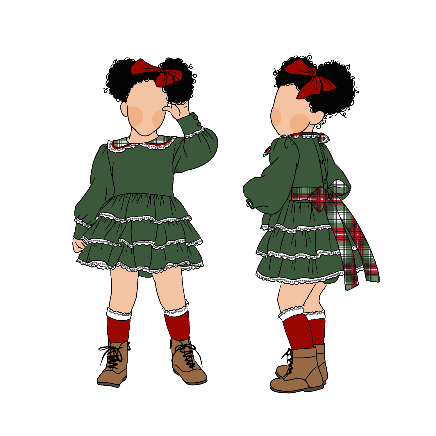 Vintage Boutique Polyester Long Sleeve Milk Protein Fiber Kids Girls Skirt Baby Christmas Plaid Lace Dress With Bow