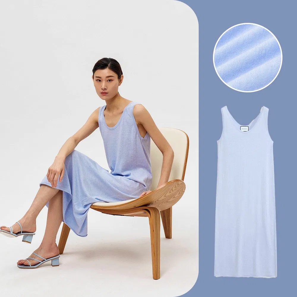 Custom Girls Sleeveless Loose Elegant Linen Dress Lady Staight Maxi Long Dress for Women
