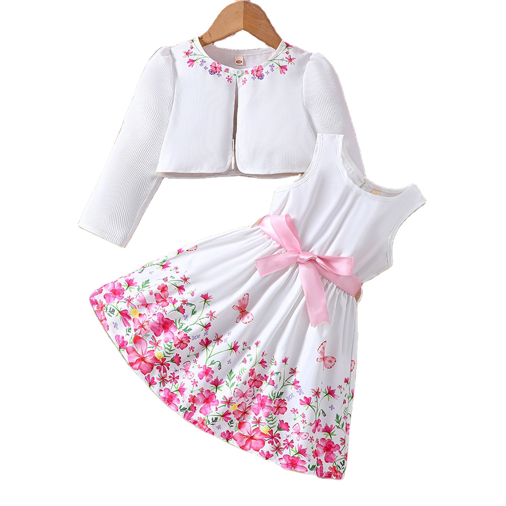 European Style Children Dress Girls Floral Dress + Long Sleeves Coat Kids Clothing Sets Baby Girl Birthday Dresses for 3Y
