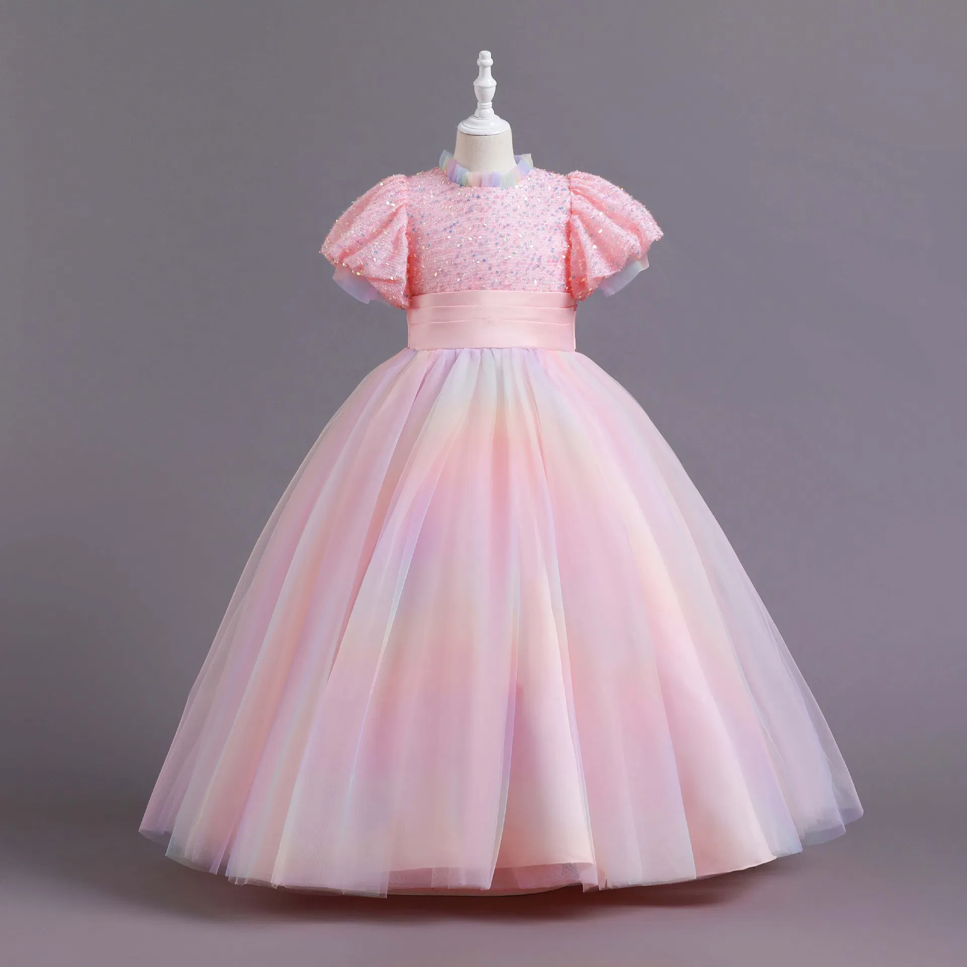 Cute Girl Wear Short Sleeves Party Wear Long Princess Dress