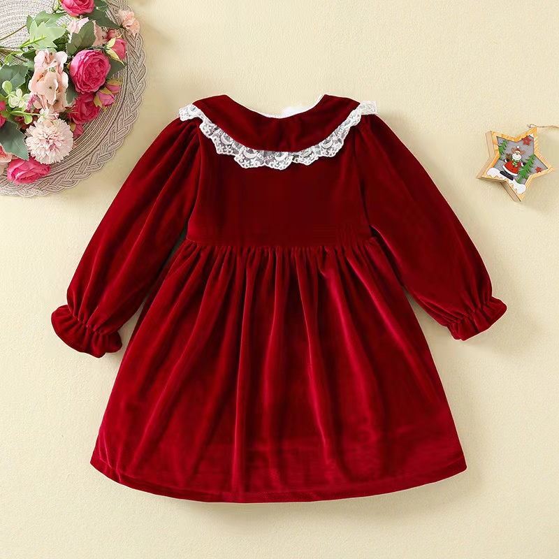 Wholesale Kids Boutique Clothing Toddler Girl Party Dress Winter Red Velvet Girls Smocked Dress Baby Girls Christmas Dress