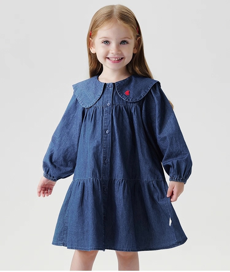 New Collection Sweet Girls' Doll Collar Denim Dress Children's A-Line Girl's Skirt