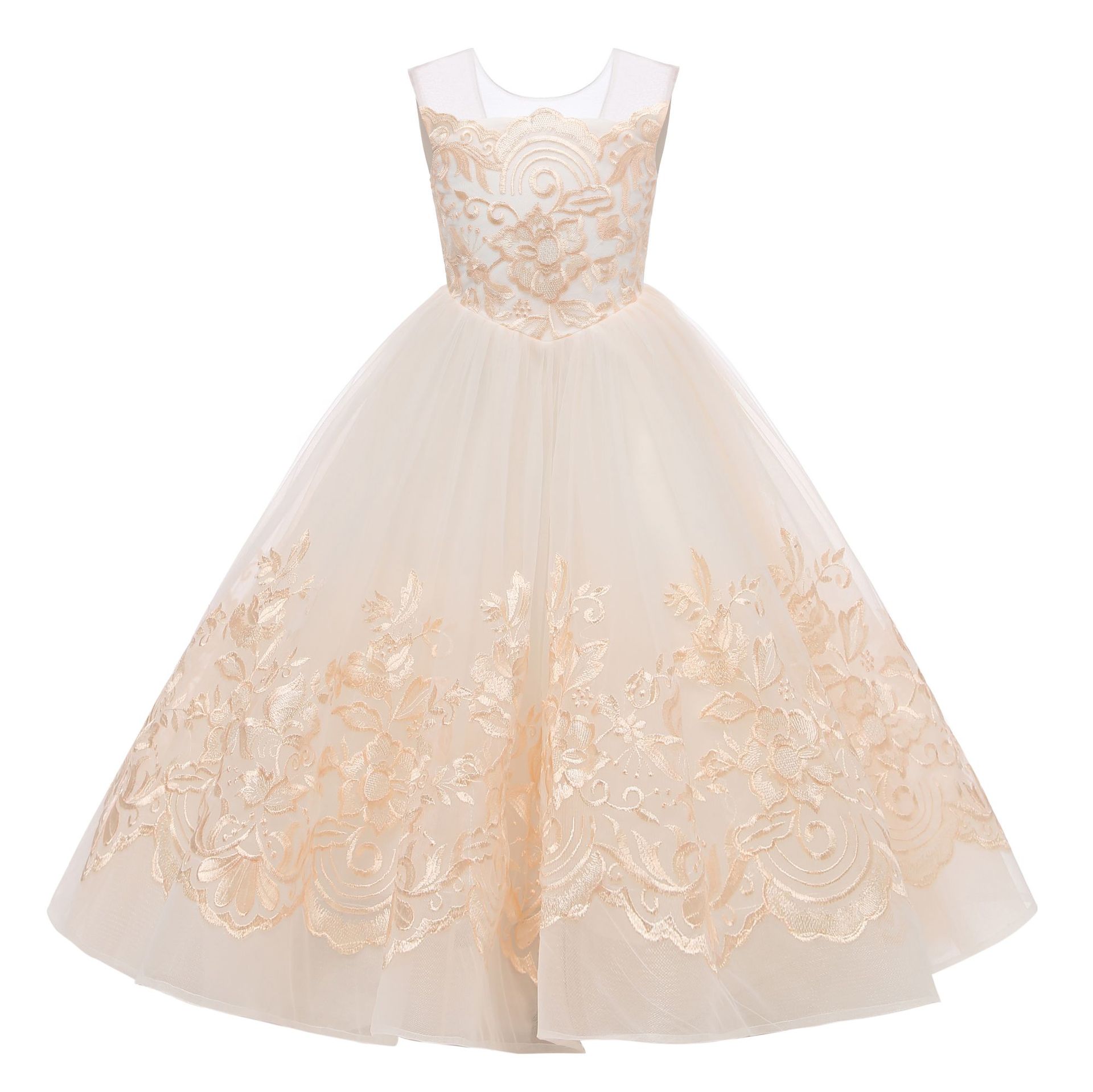 Boutique Floral Ruffles Chiffon Mini Ball Gown Formal Flower Girls' Wedding Birthday Party Dresses for 2-13 Years Old Girls