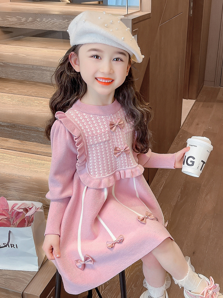 Nnr Kids Lace Dress Long-Sleeve Mandarin Collar Dress for Girl