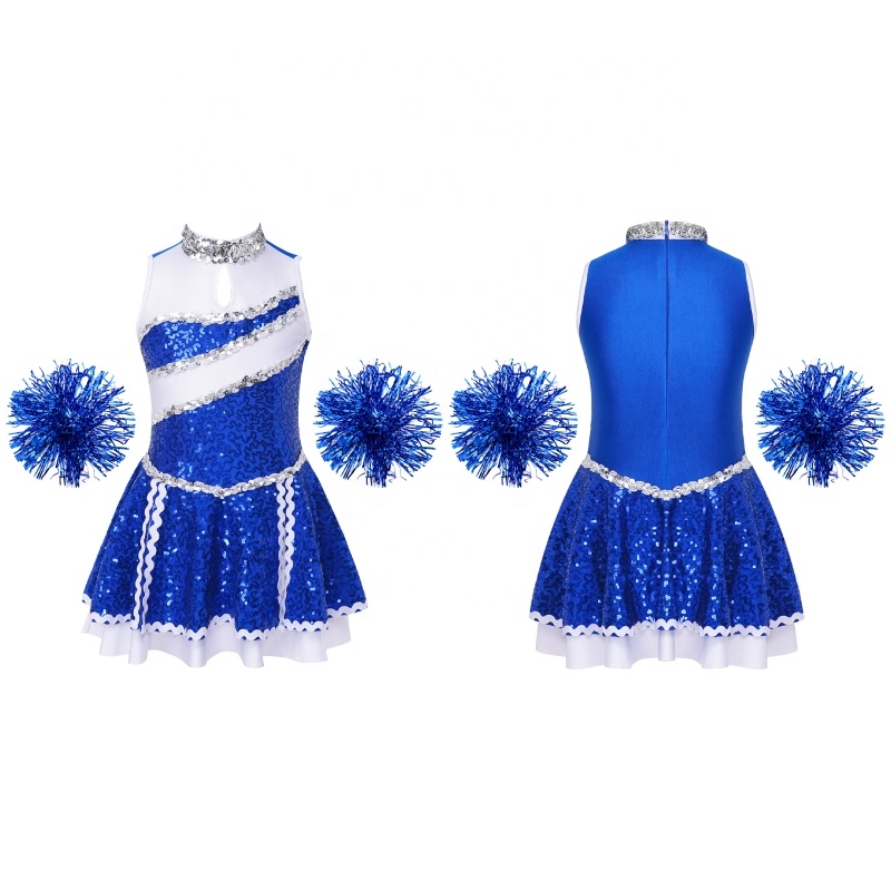 6-16 Kids Girls Cheerleading Uniform Powerhouse Clothes Dance Dress With 2pcs Hand Flowers Sets For Girls Party Show Competition