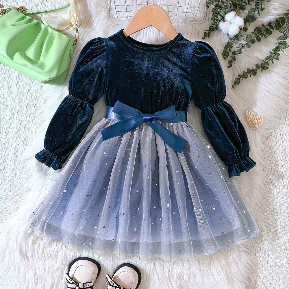 2024 Hot Selling New Trendy Popular Baby Girls Red Green Blue Velvet Christmas Evening Dress