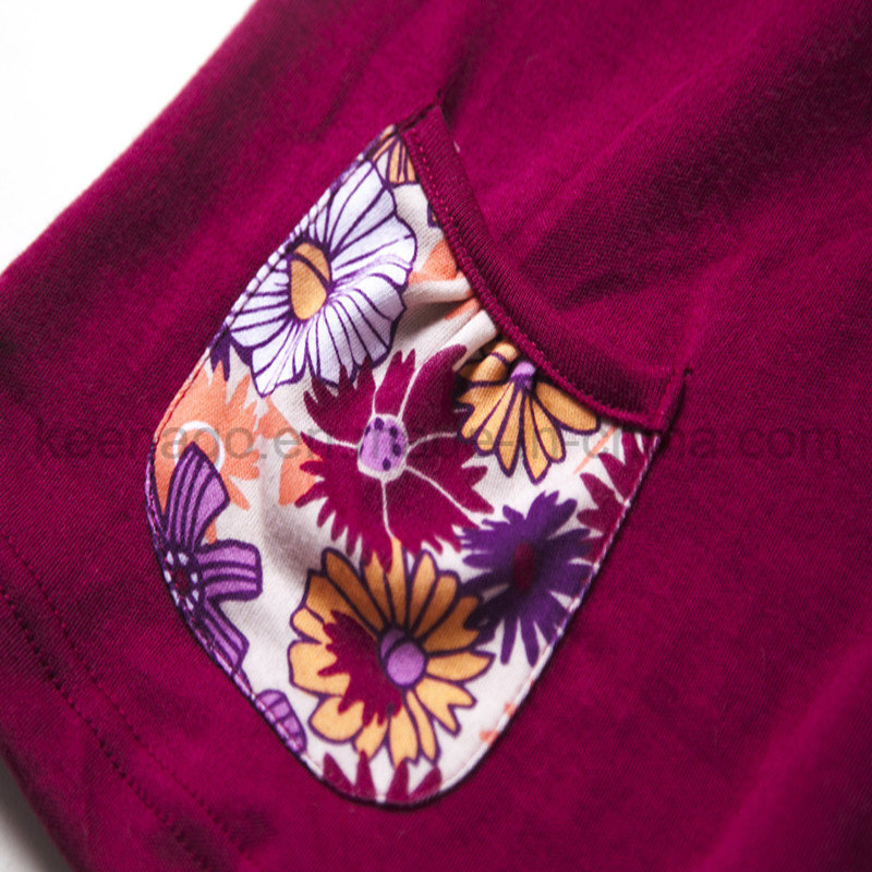 Custom Girls Long Sleeve Bamboo Cotton Dress - Floral Pocket Design for Kids