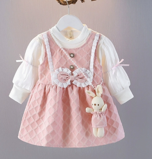 Spring and Autumn New Sweet Bow Baby Girl Dress, Princess Style Children's Long Sleeve Clothes