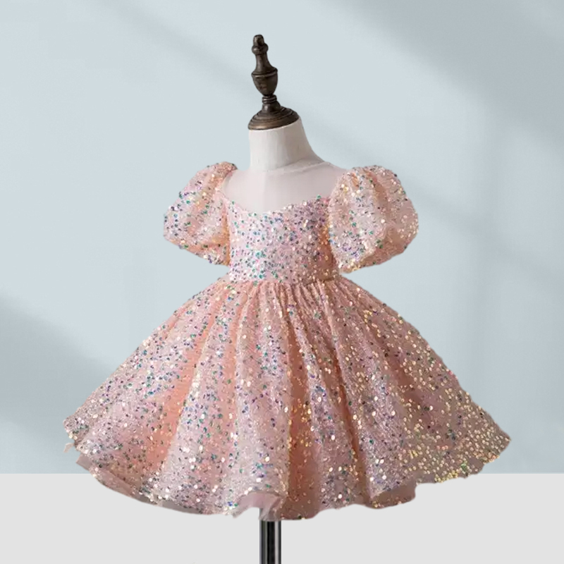 Custom Girls' Fashionable Summer Sequin Princess Puff Dress ODM Supply for Ball Gowns and Party Flower Girl Outfits