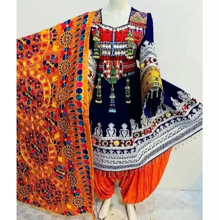 Outdoor Vintage Afghani Salwar Kameez Girls Lace Breathable Cashmere Chiffon Plain Dyed Heavy Weight Multi Colors Maxi Frock