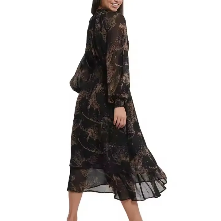 Fashion Wholesale Ladies Girls Smoking Maxi Dresses Elegant Customized Women Chiffon Casual Dresses