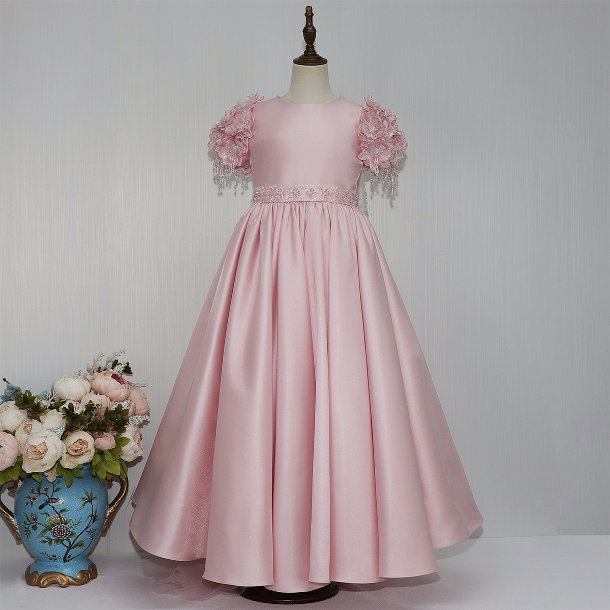 Floral Sleeve Floor-length Cape Decorated Long Dress Fashion And Noble And Elegant Children's Dress Princess Party Dresses
