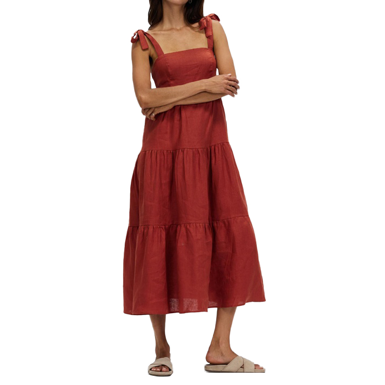 2025 New Fashion Long Linen Dresses Women Maxi Casual Girl Cotton Vacation Style High Quality Supplier